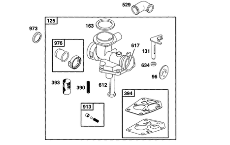 Carburetor Assembly Diagram and Parts List for  Briggs and Stratton Engine